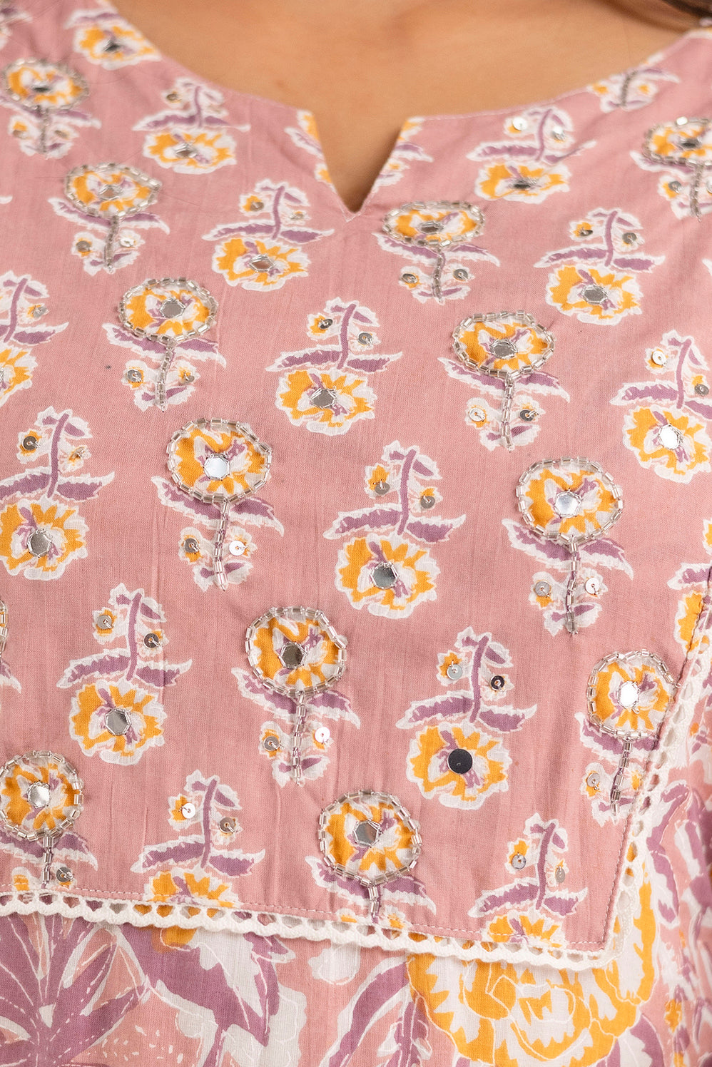 Pure cotton floral print Hand work Kurta pant dupatta set
