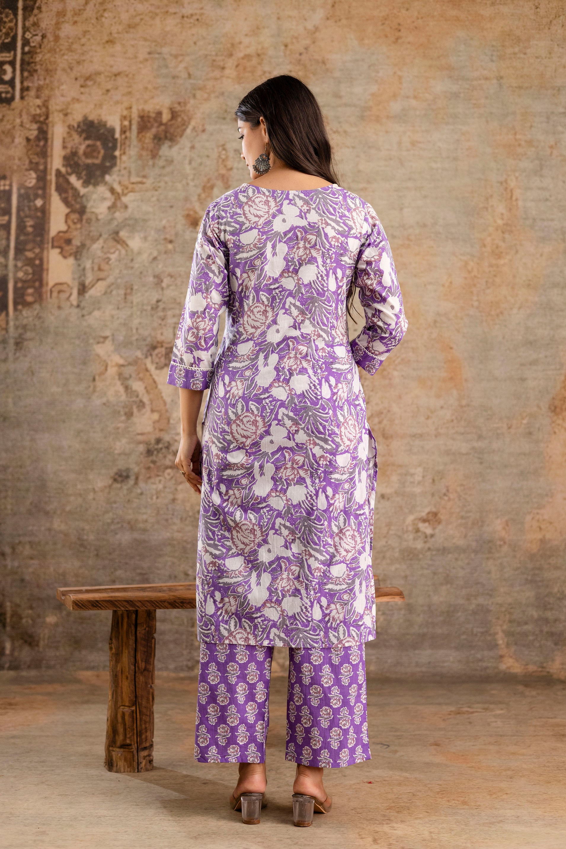Pure cotton floral print Hand work Kurta pant dupatta set