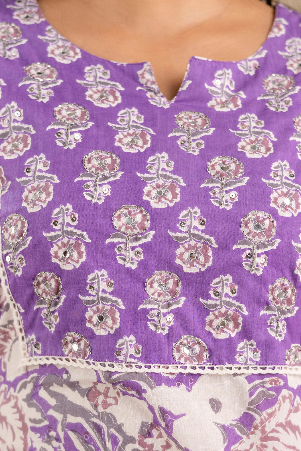 Pure cotton floral print Hand work Kurta pant dupatta set