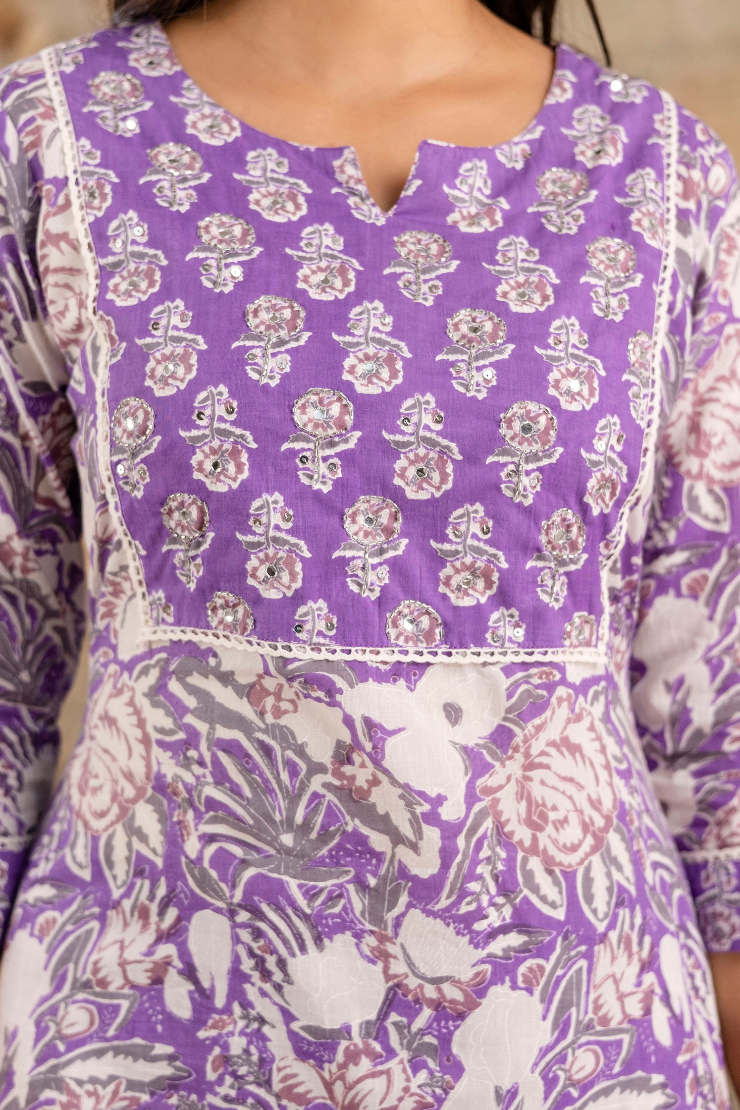 Pure cotton floral print Hand work Kurta pant dupatta set