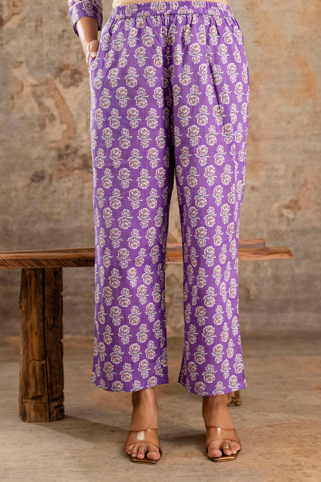 Pure cotton floral print Hand work Kurta pant dupatta set