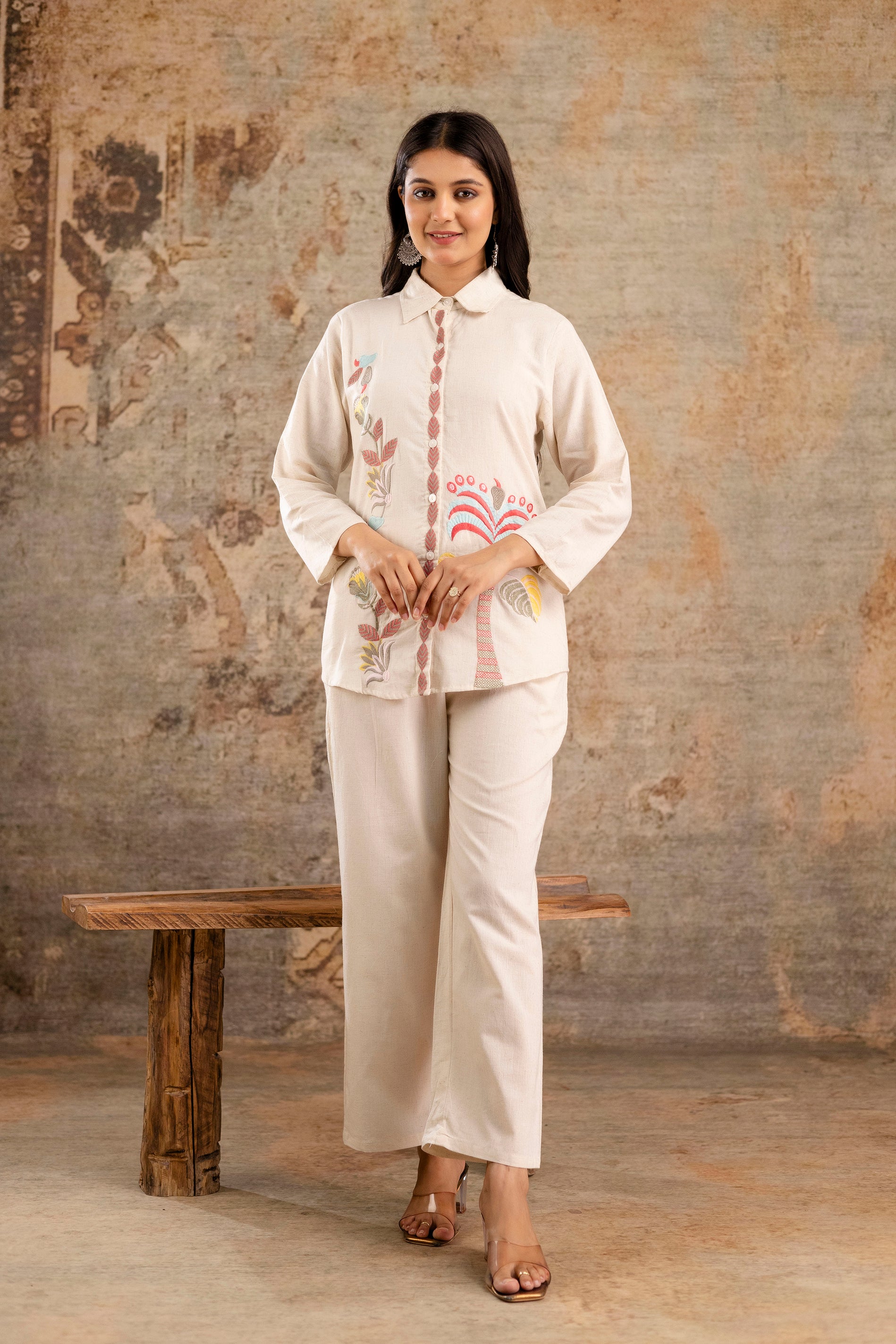 Womens pure cotton flex embroidered Co-Ord set