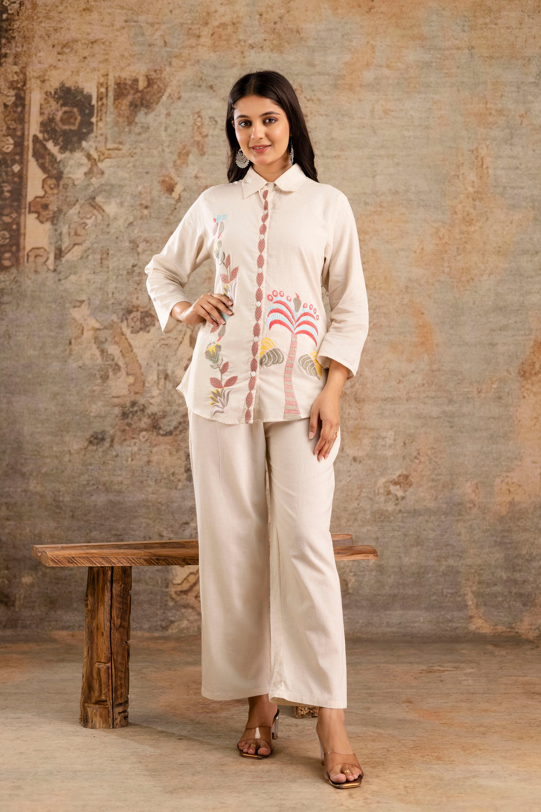 Womens pure cotton flex embroidered Co-Ord set