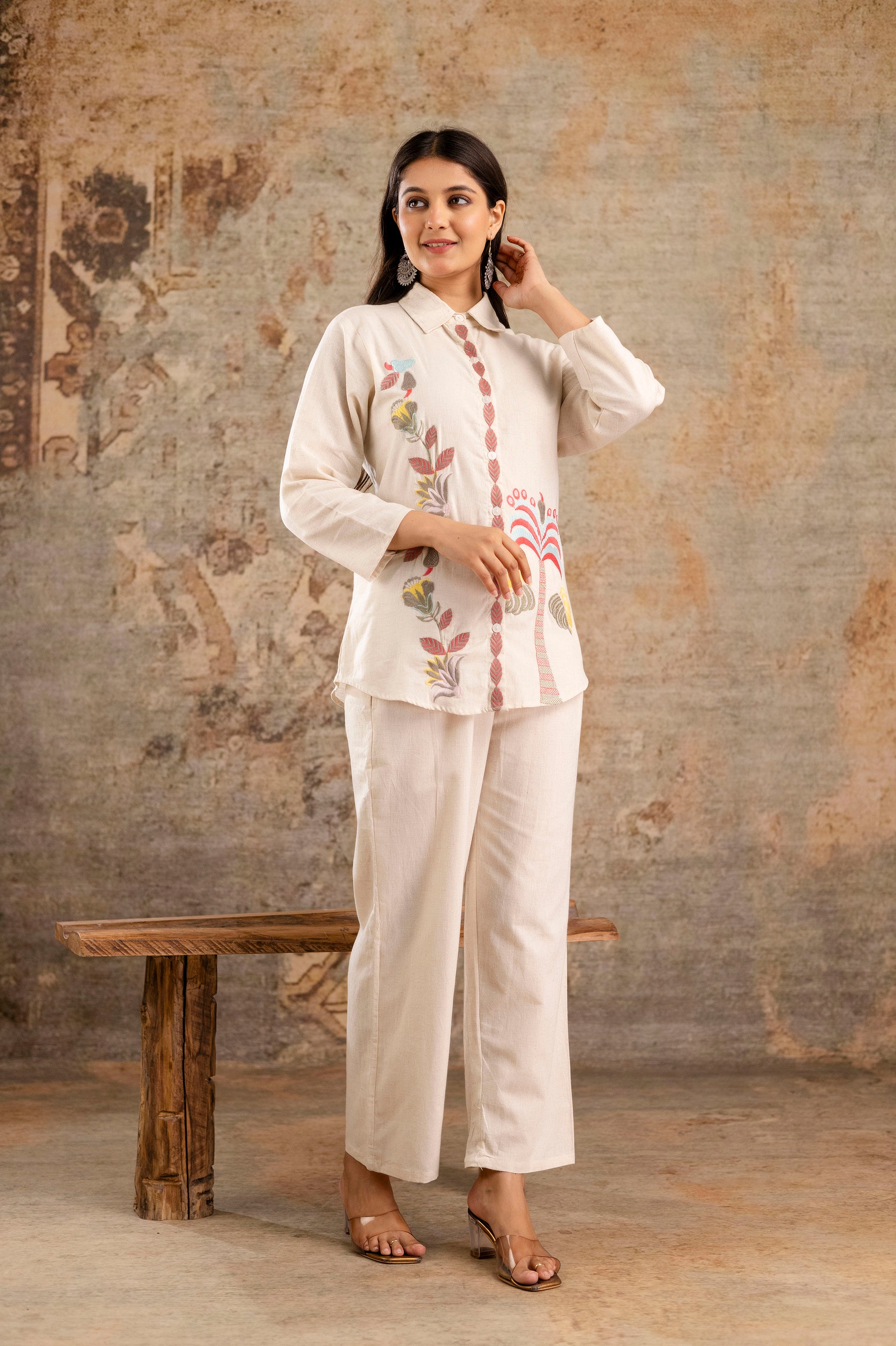 Womens pure cotton flex embroidered Co-Ord set