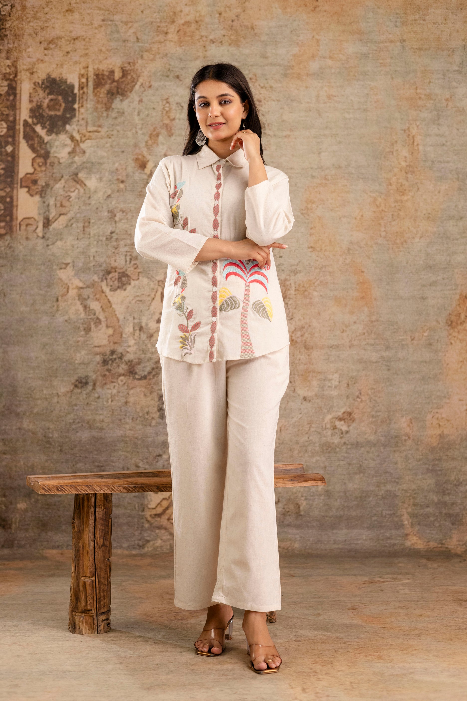 Womens pure cotton flex embroidered Co-Ord set