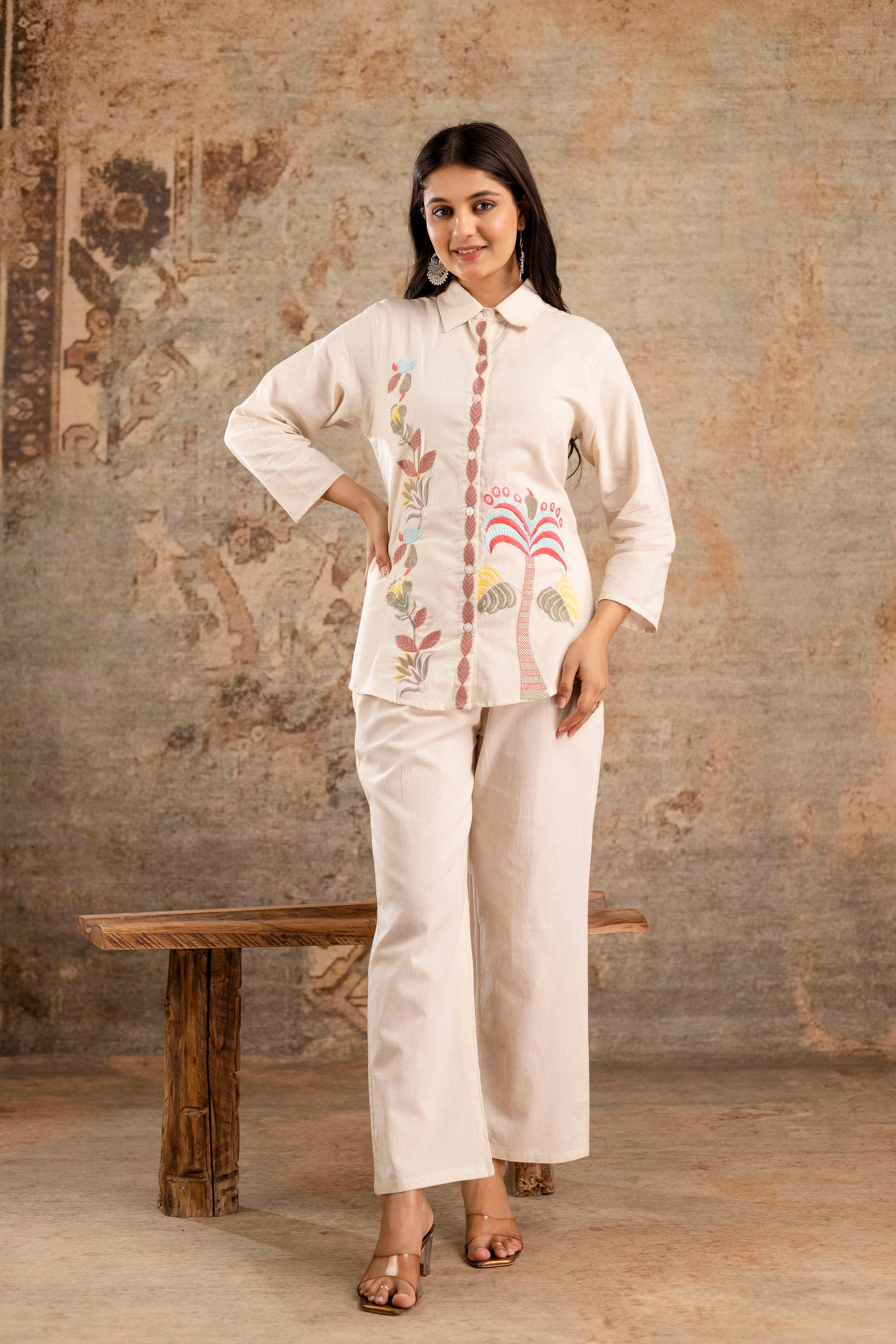 Womens pure cotton flex embroidered Co-Ord set