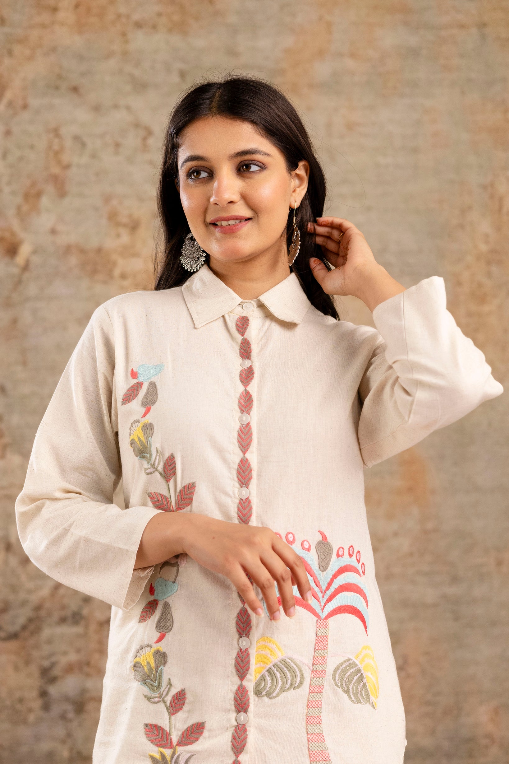 Womens pure cotton flex embroidered Co-Ord set