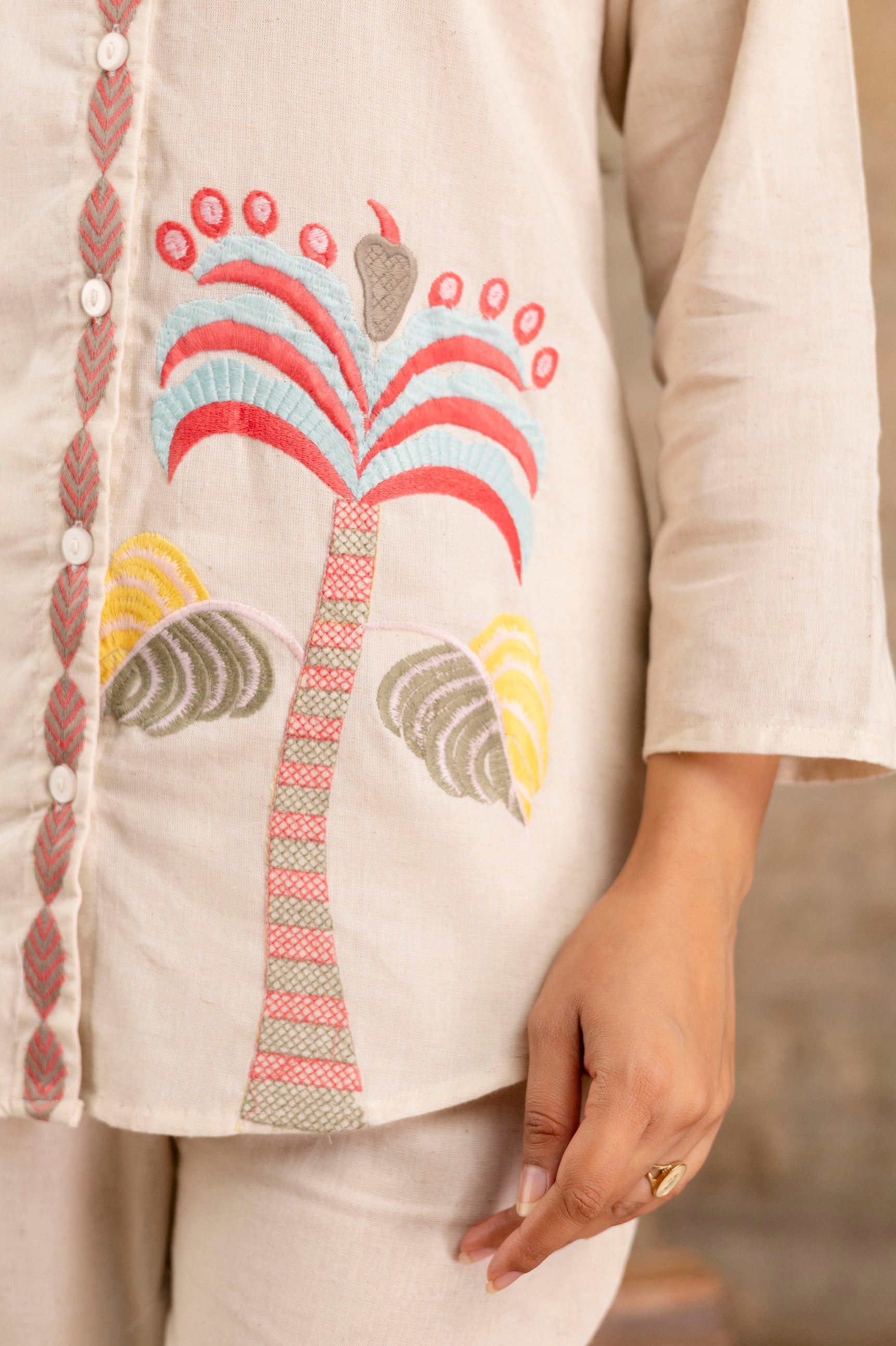 Womens pure cotton flex embroidered Co-Ord set