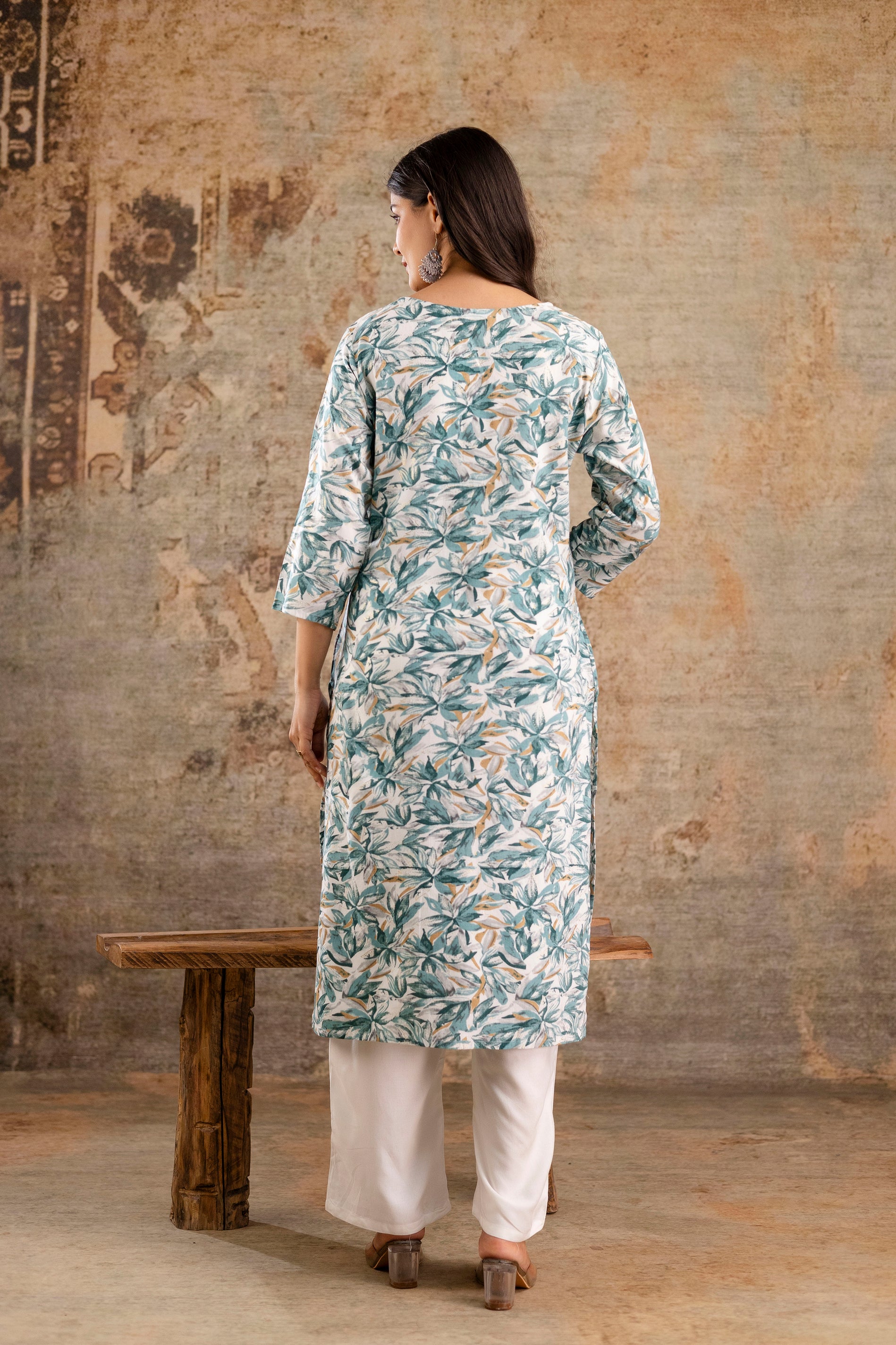 Womens Rayon foil printed straight kurta pant dupatta set