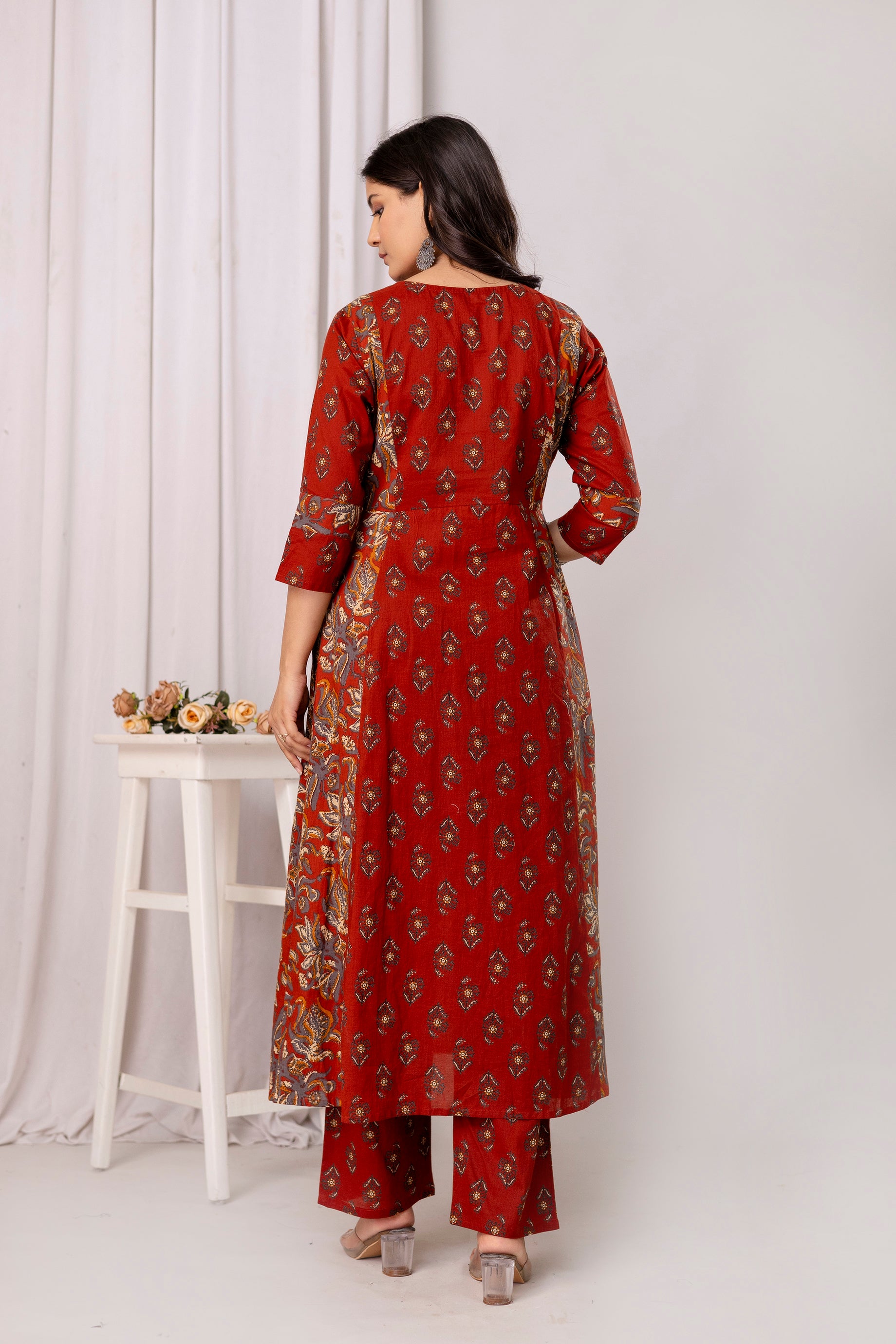 Pure cotton  floral print flared kurta pant dupatta set
