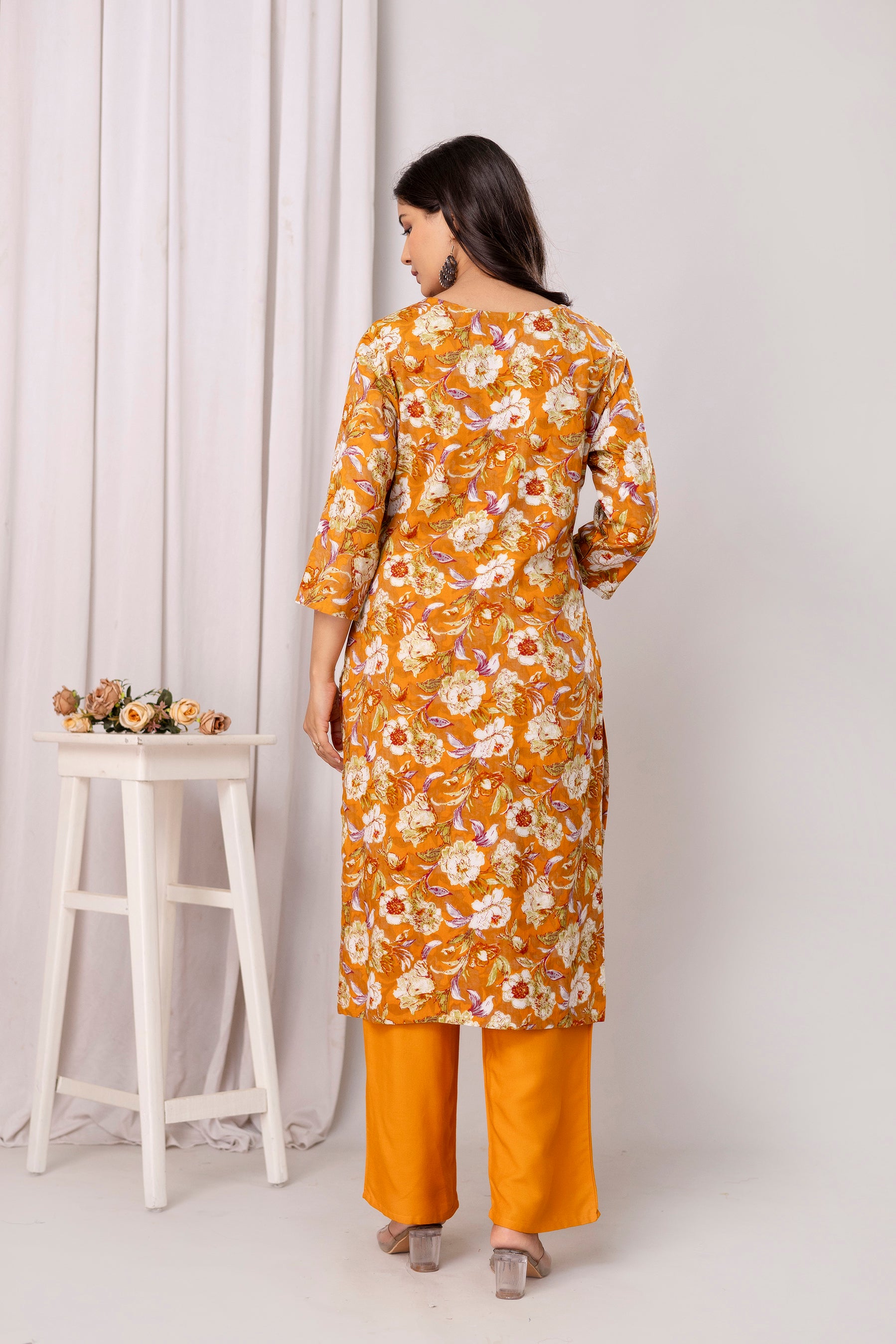 Womens Rayon foil printed straight kurta pant dupatta set