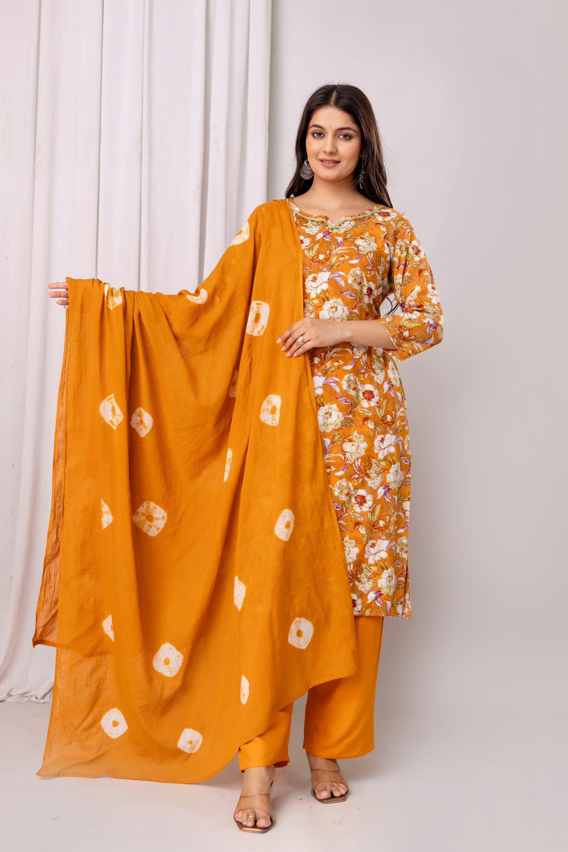 Womens Rayon foil printed straight kurta pant dupatta set