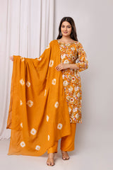 Womens Rayon foil printed straight kurta pant dupatta set