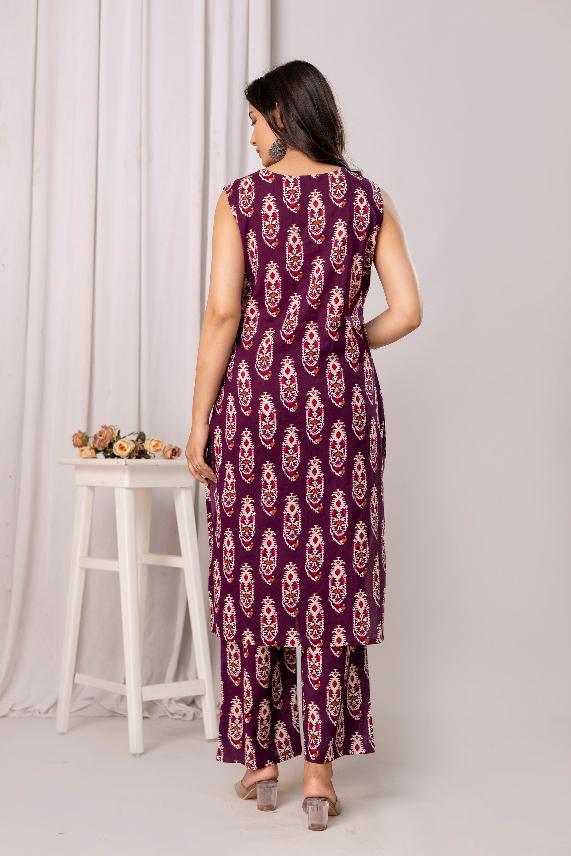 Womens Pure cotton Sleeveless Kurta pant dupatta set