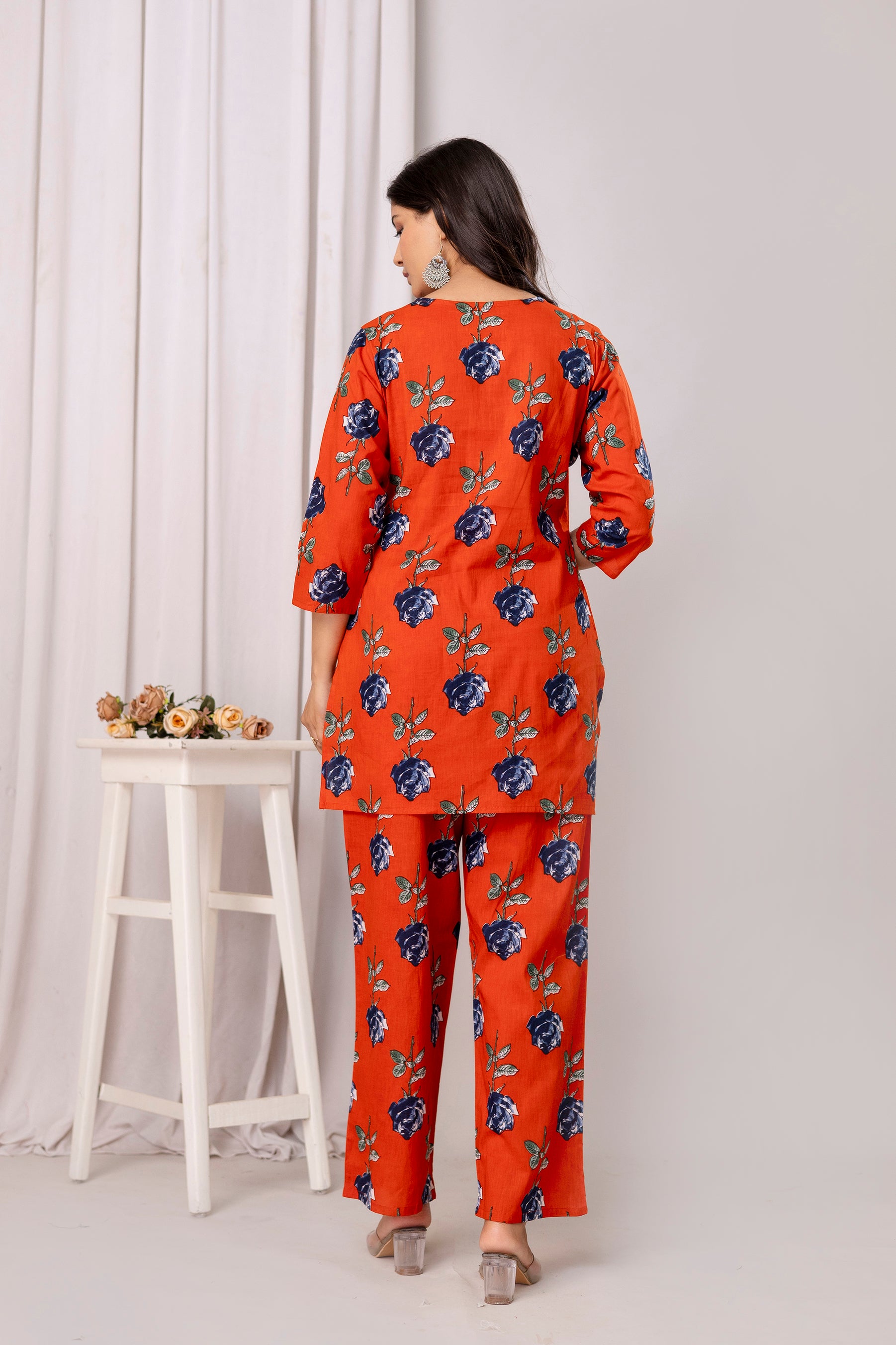 Womens Pure cotton Floral print Kurti style co-ord set