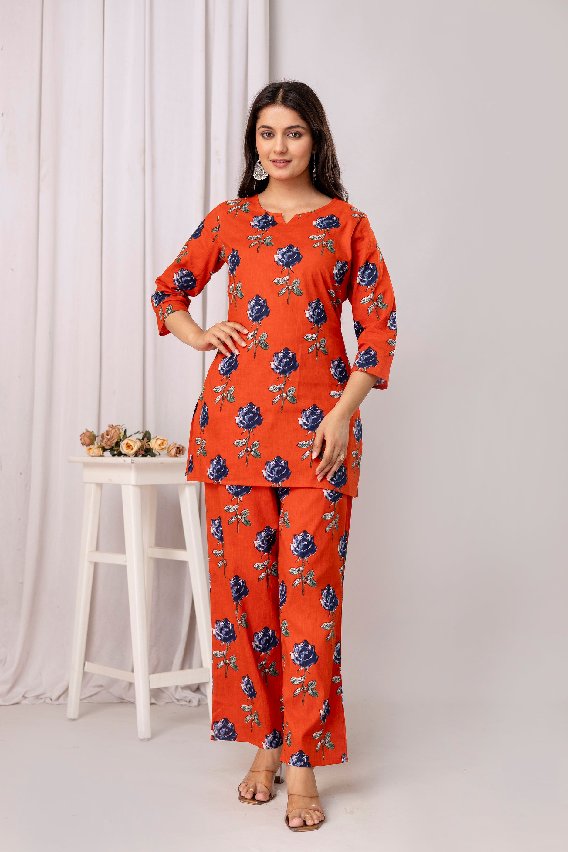 Womens Pure cotton Floral print Kurti style co-ord set