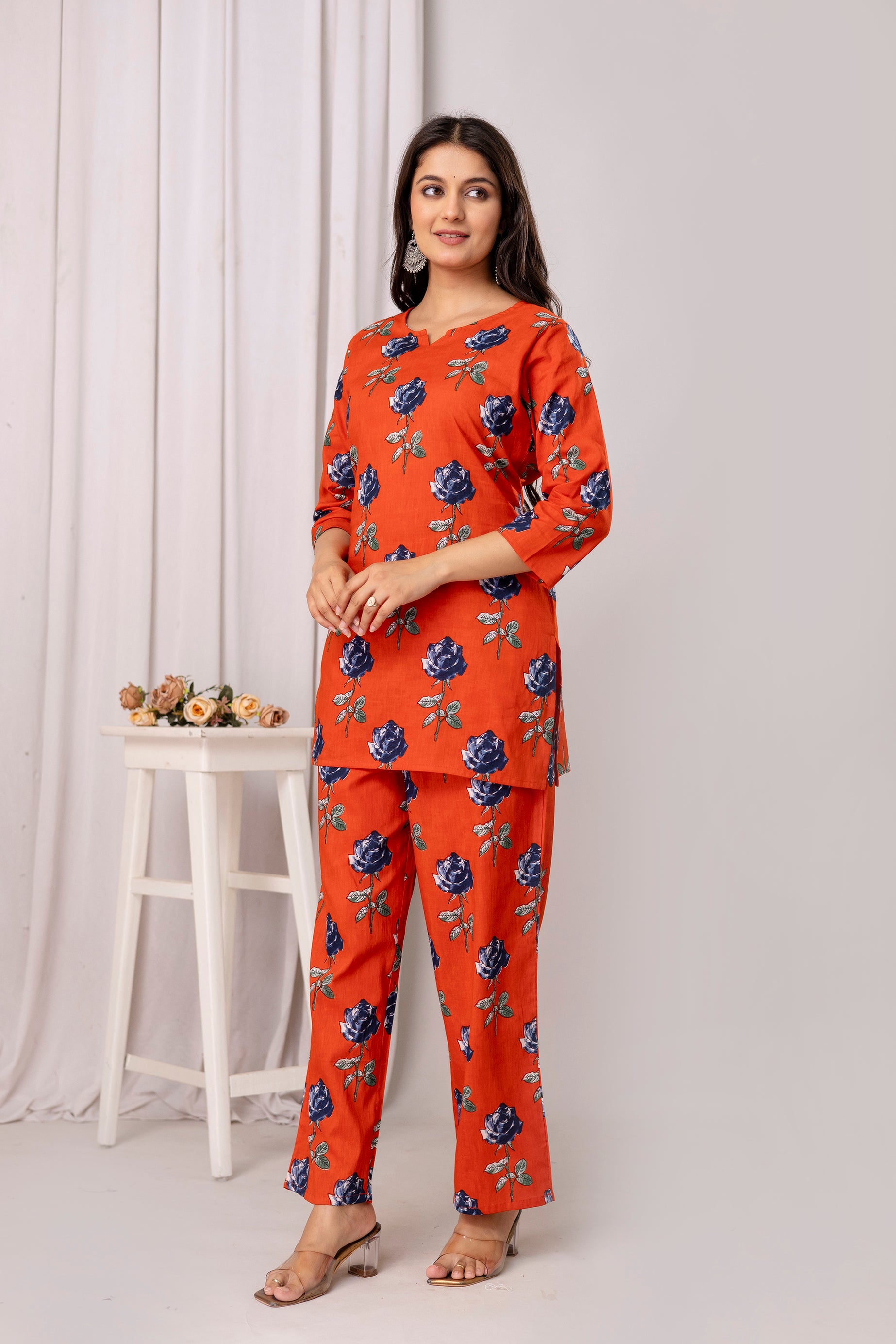 Womens Pure cotton Floral print Kurti style co-ord set