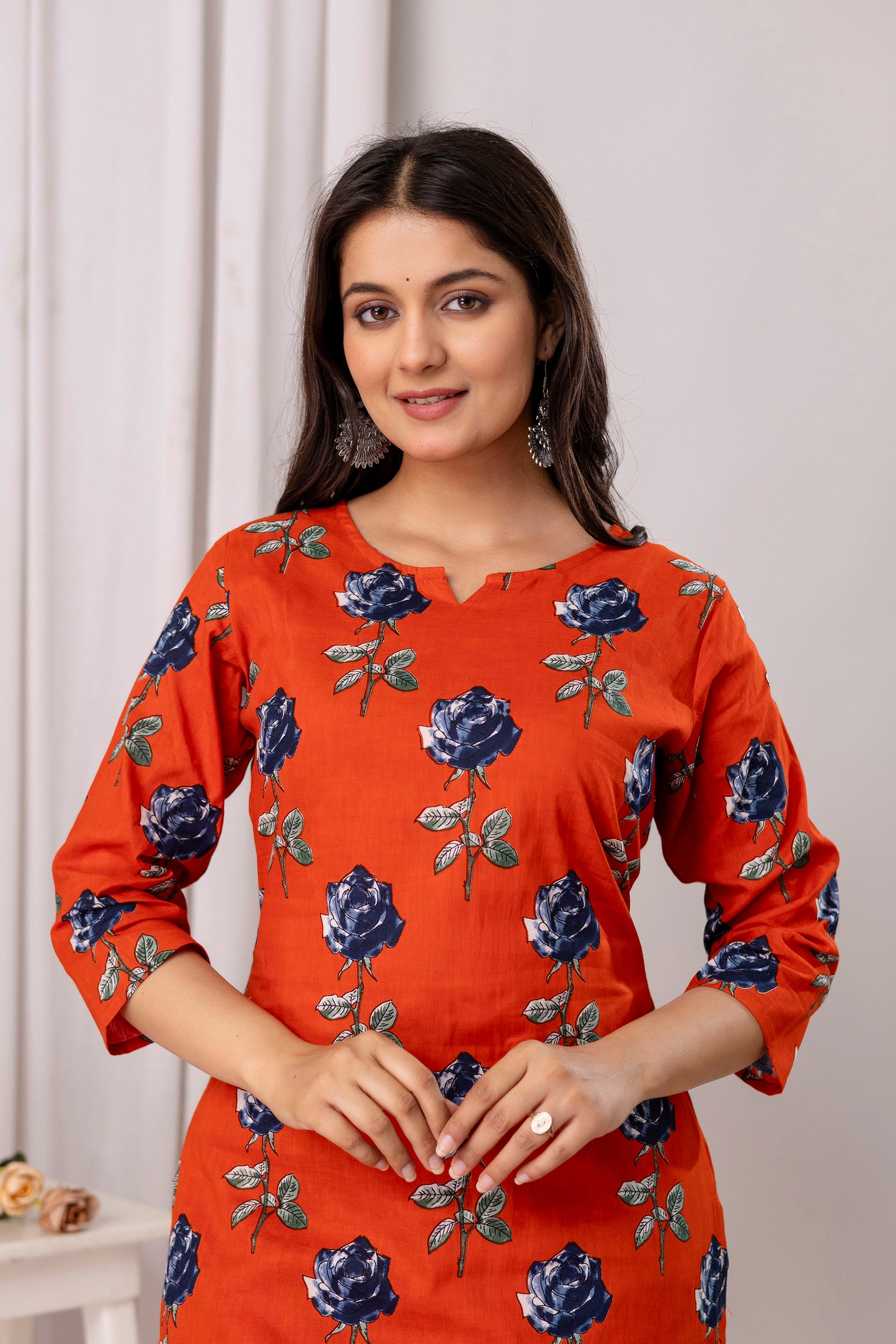 Womens Pure cotton Floral print Kurti style co-ord set