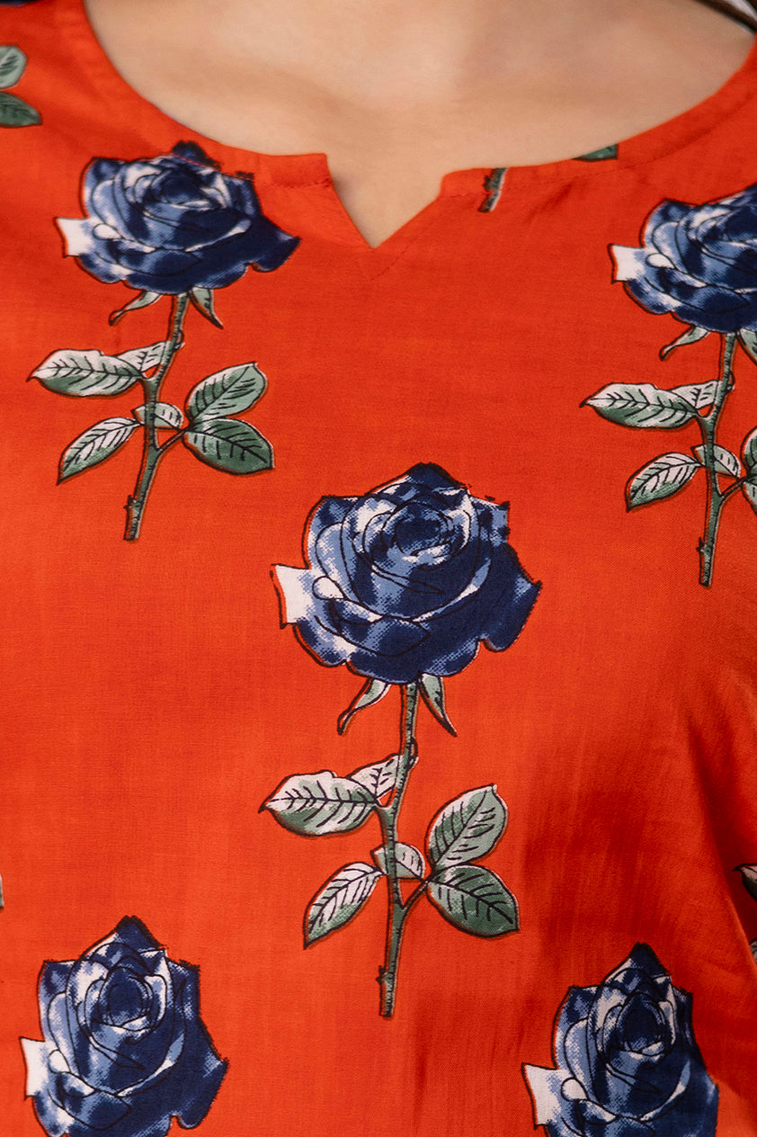 Womens Pure cotton Floral print Kurti style co-ord set