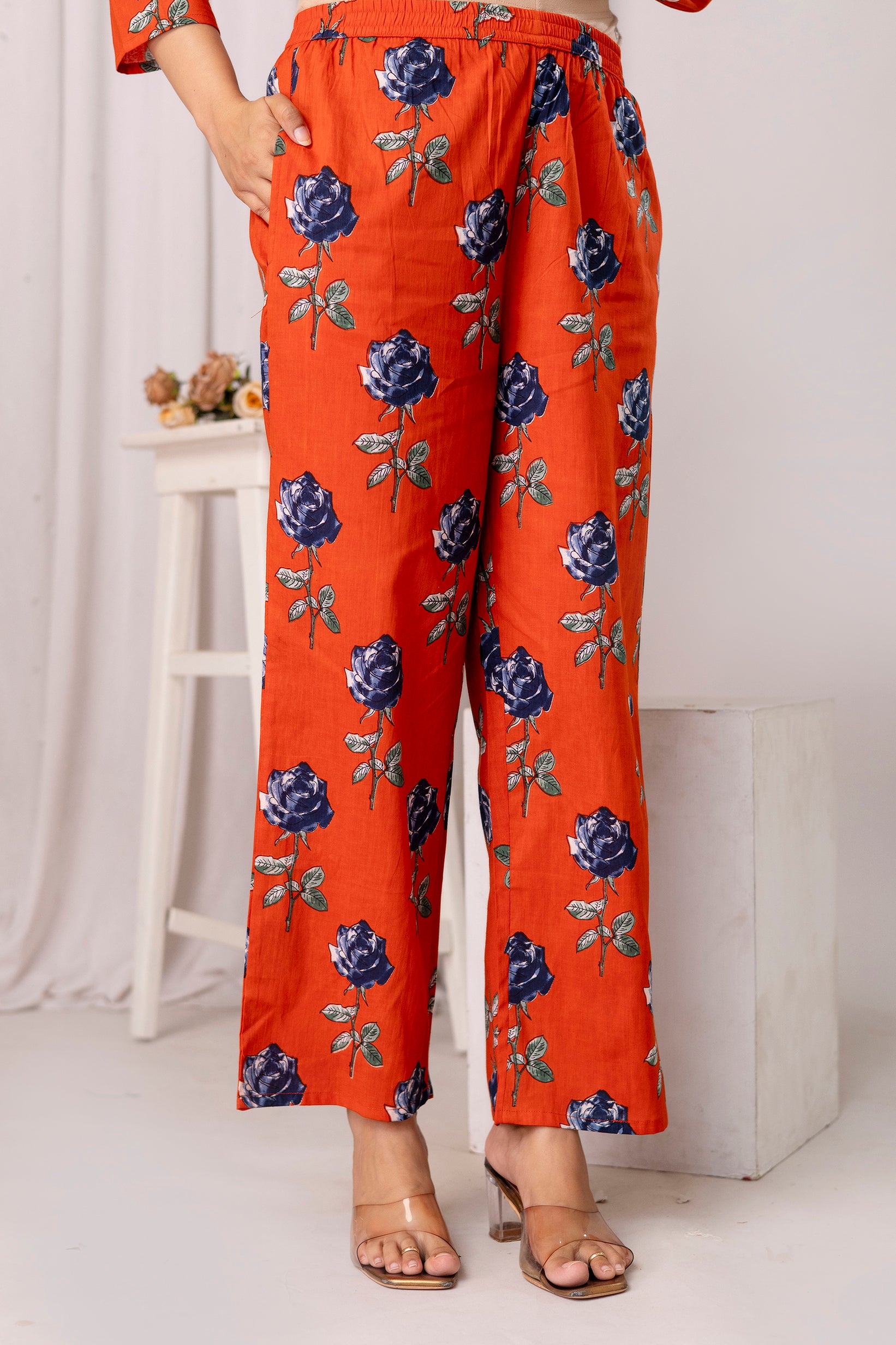 Womens Pure cotton Floral print Kurti style co-ord set