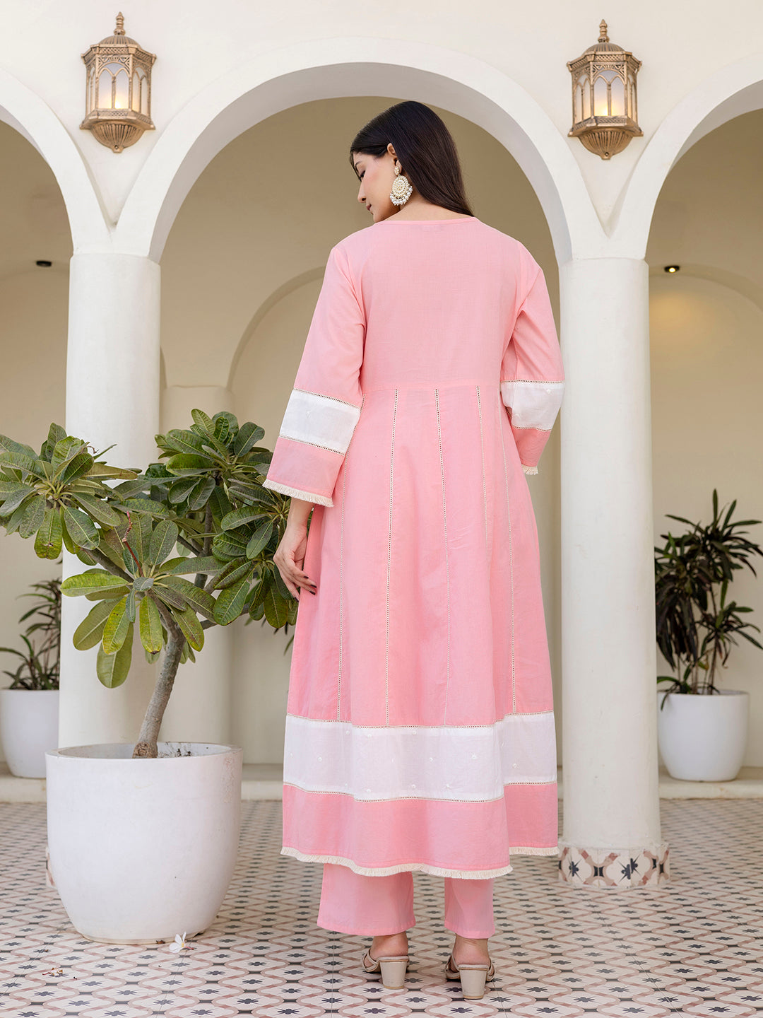 Erisha Womens Blush Pink A-line Kurta pant Dupatta set