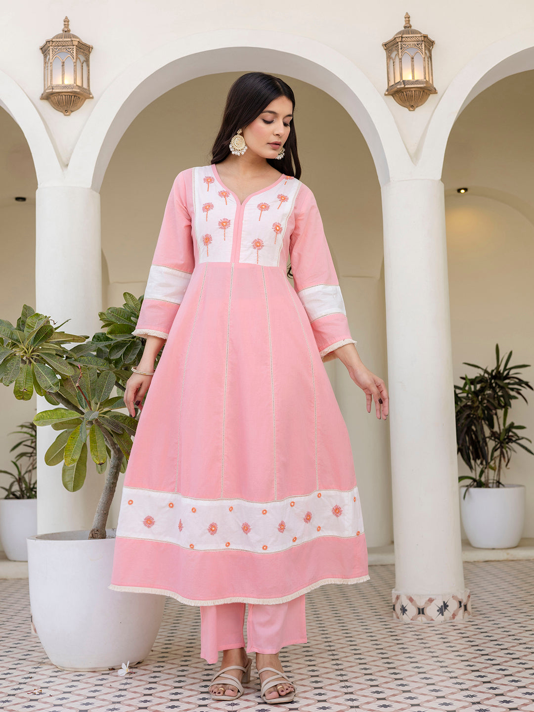 Erisha Womens Blush Pink A-line Kurta pant Dupatta set