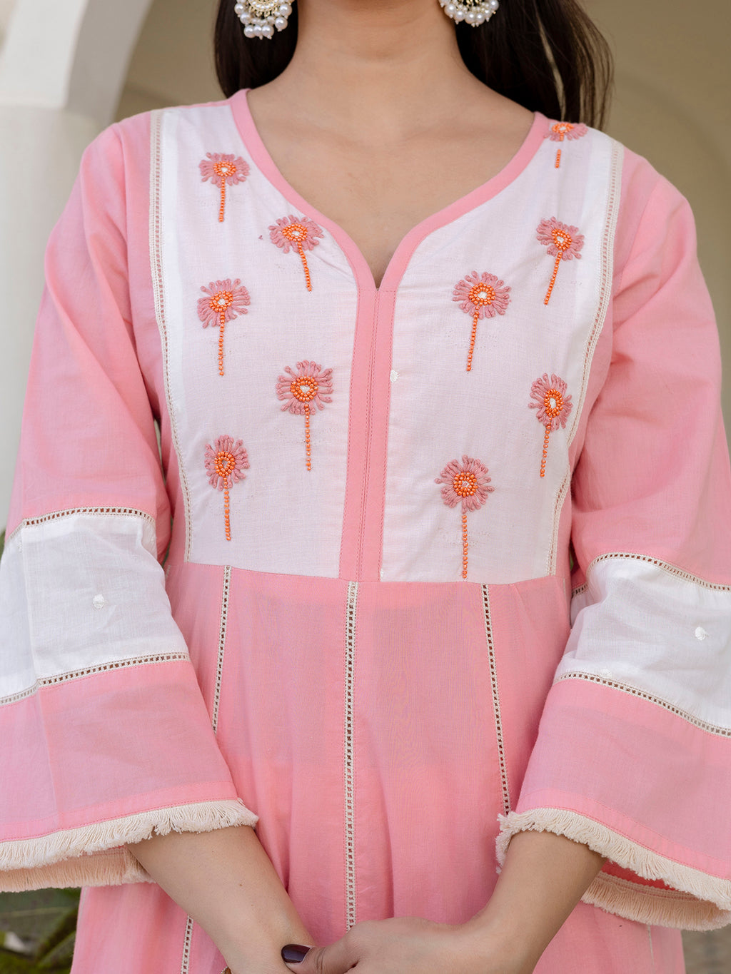 Erisha Womens Blush Pink A-line Kurta pant Dupatta set