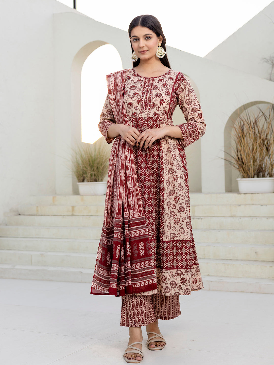 Pure Cotton Hand Work Kurta Pant Dupatta Set