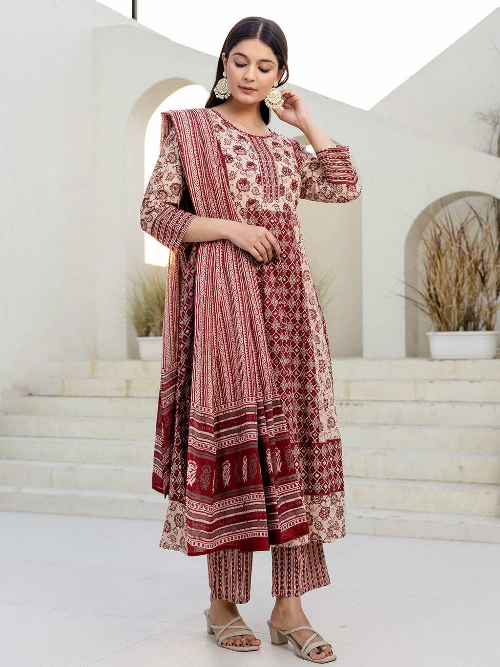 Pure Cotton Hand Work Kurta Pant Dupatta Set