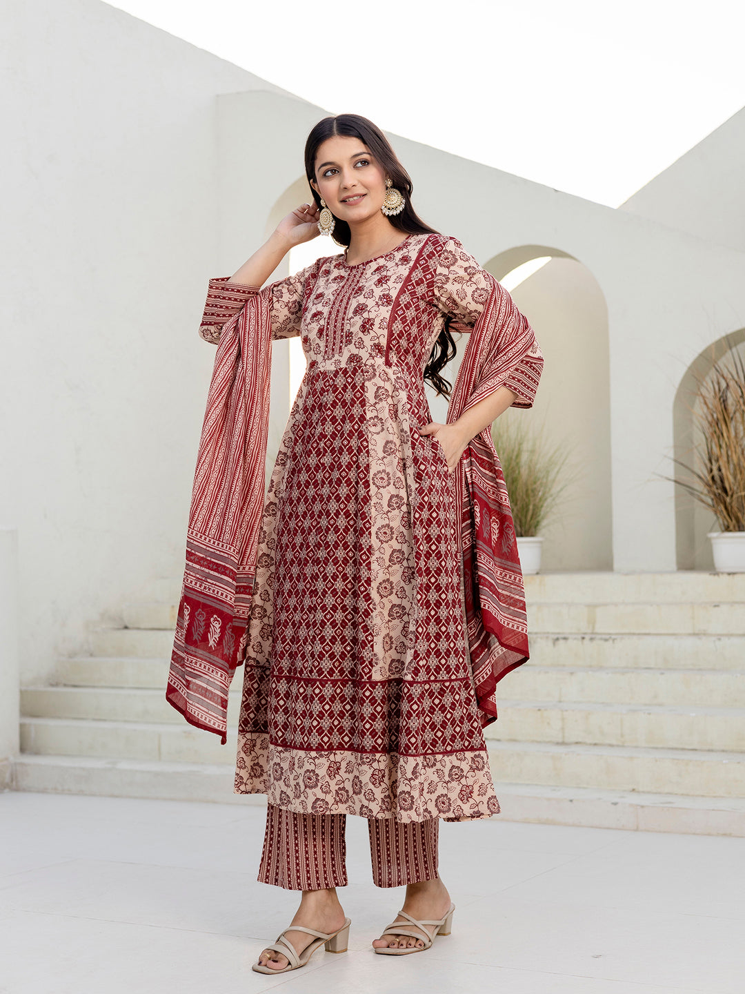 Pure Cotton Hand Work Kurta Pant Dupatta Set