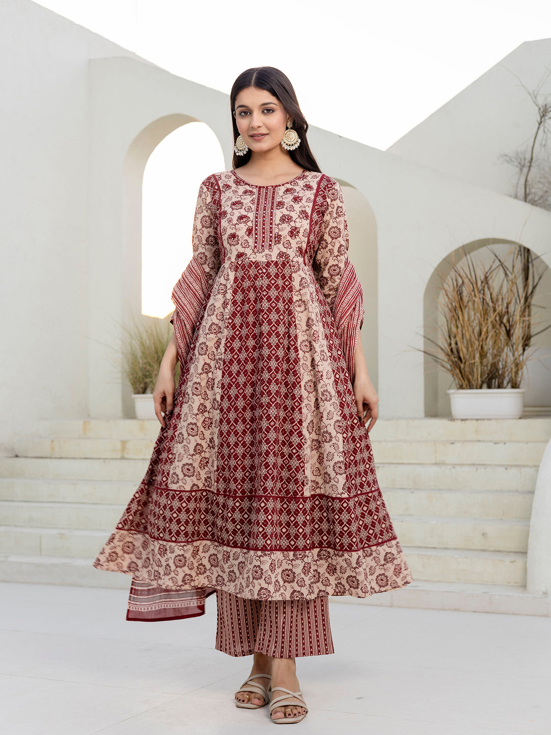 Pure Cotton Hand Work Kurta Pant Dupatta Set