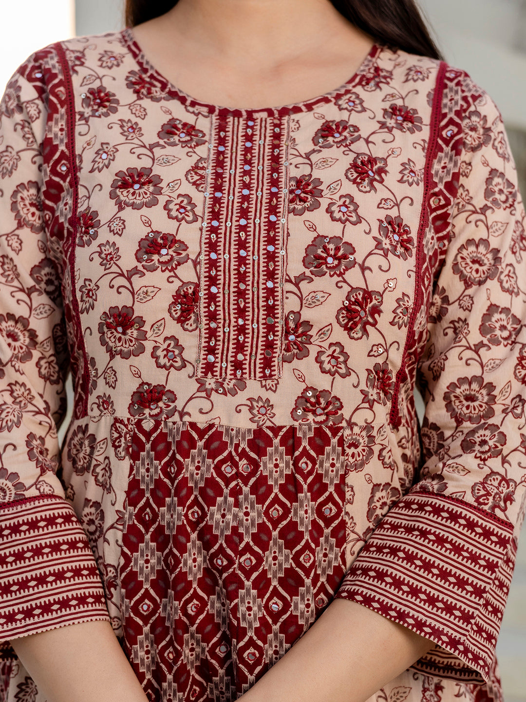 Pure Cotton Hand Work Kurta Pant Dupatta Set