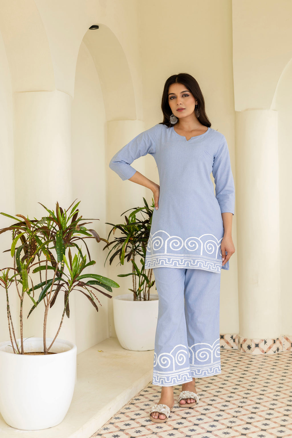 Womens pure cotton  Embroidered Co-ord set