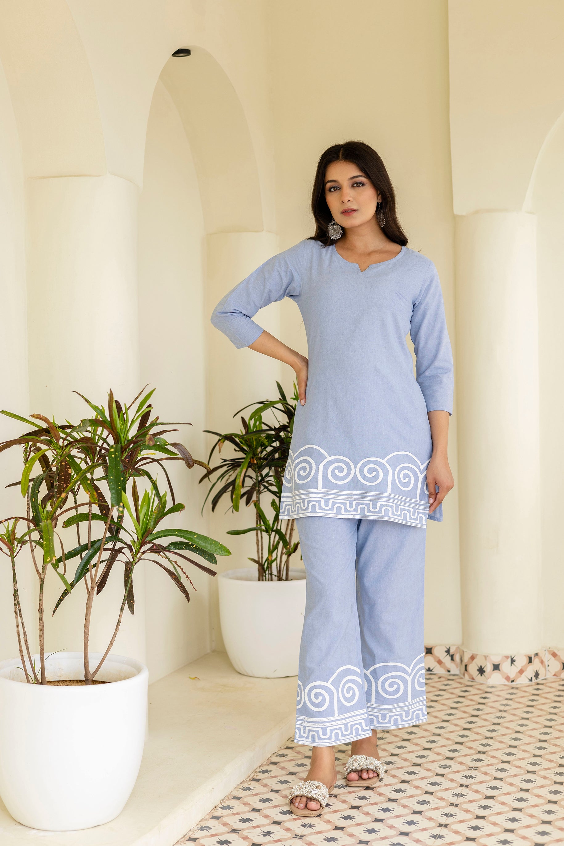 Womens pure cotton  Embroidered Co-ord set