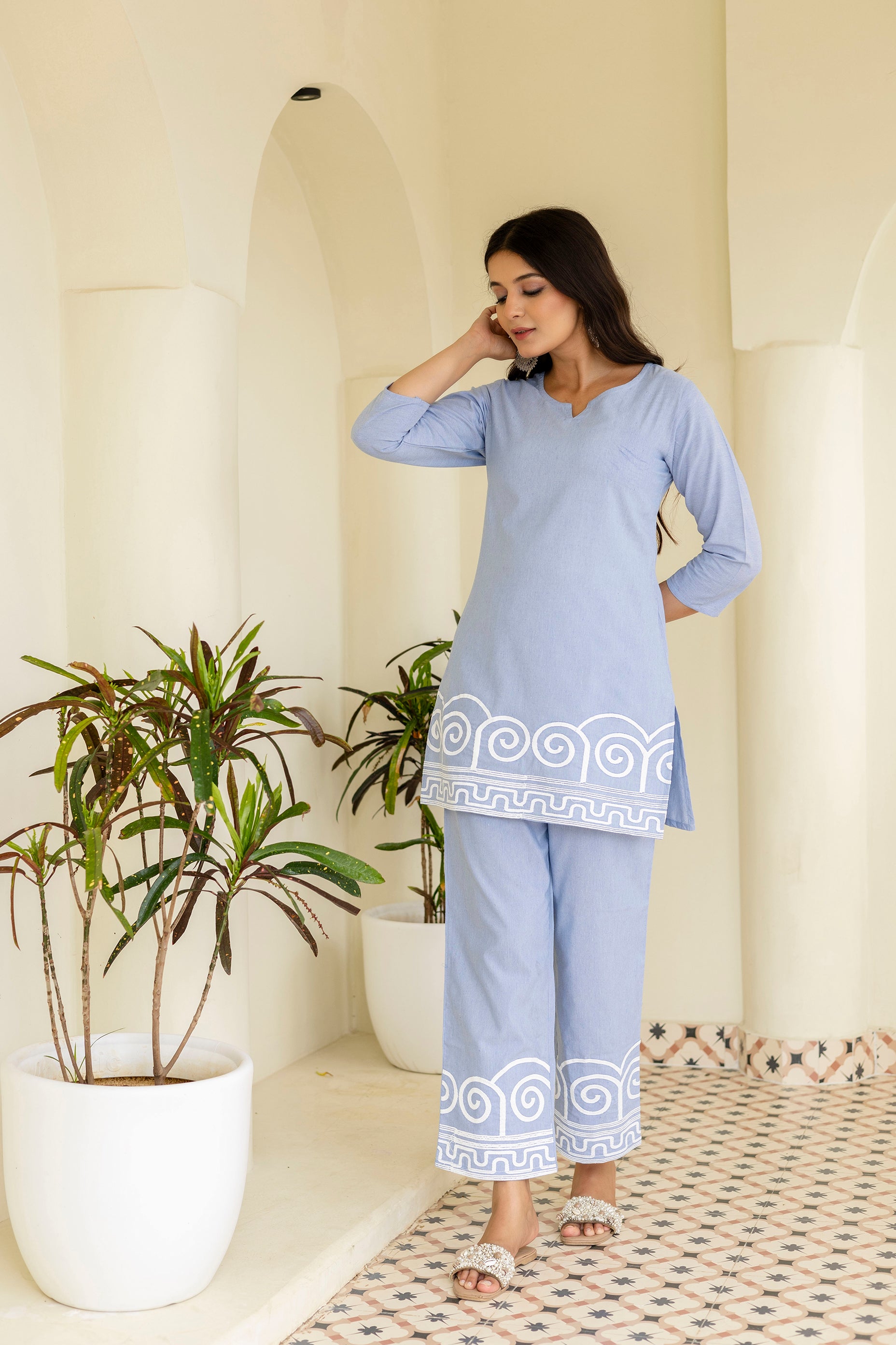 Womens pure cotton  Embroidered Co-ord set