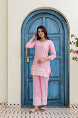 Womens pure cotton  Embroidered Co-ord set