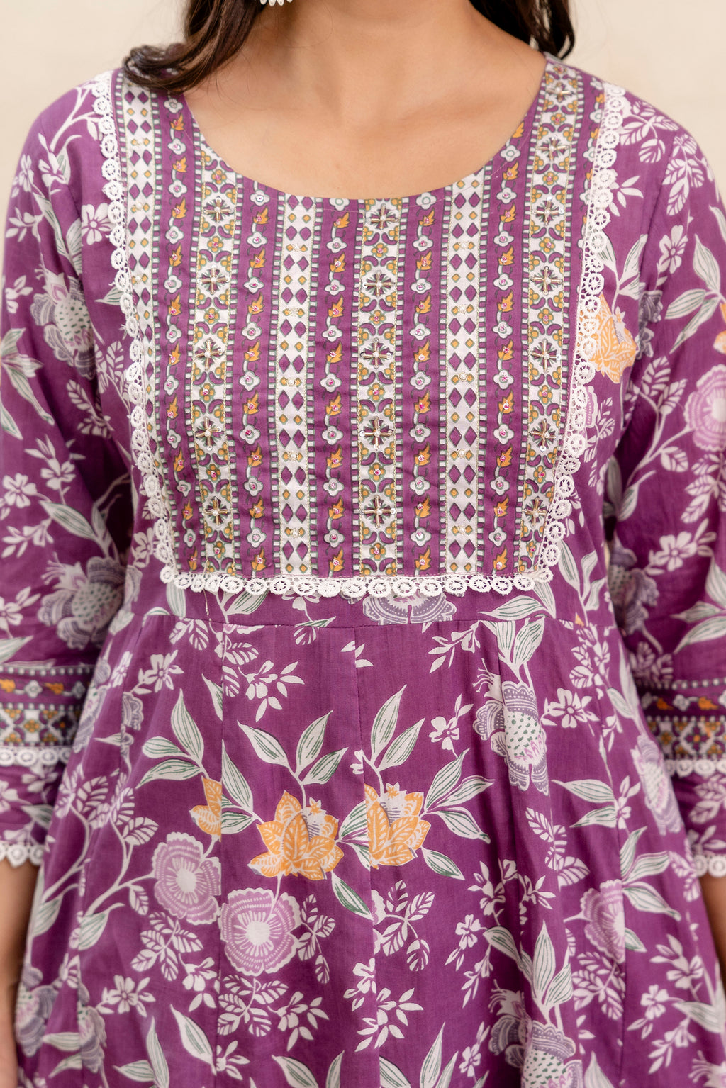 Pure Cotton Floral printed Hand work Kurta Pant Dupatta Set
