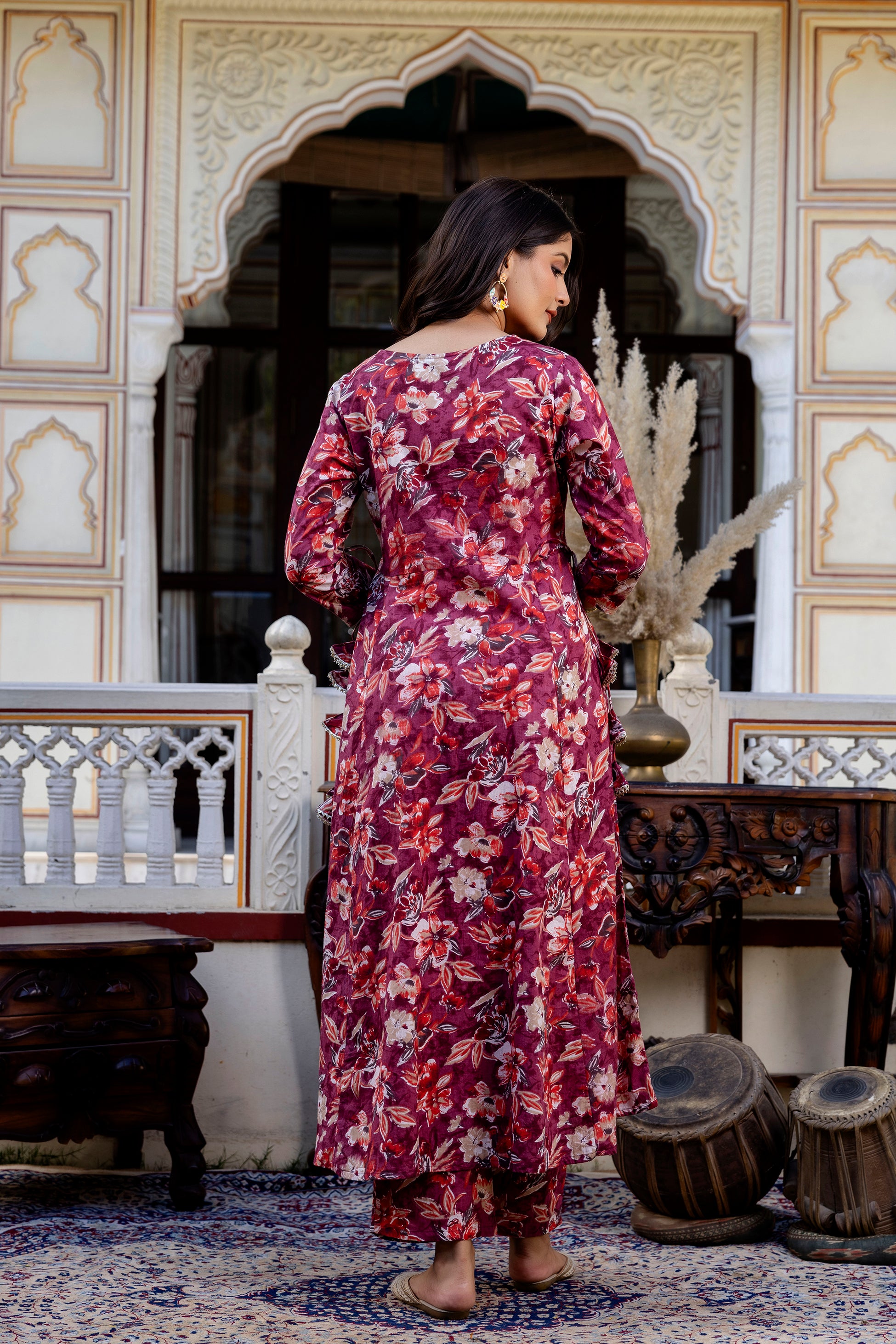 Pure cotton Floral print flared kurta pant dupatta set