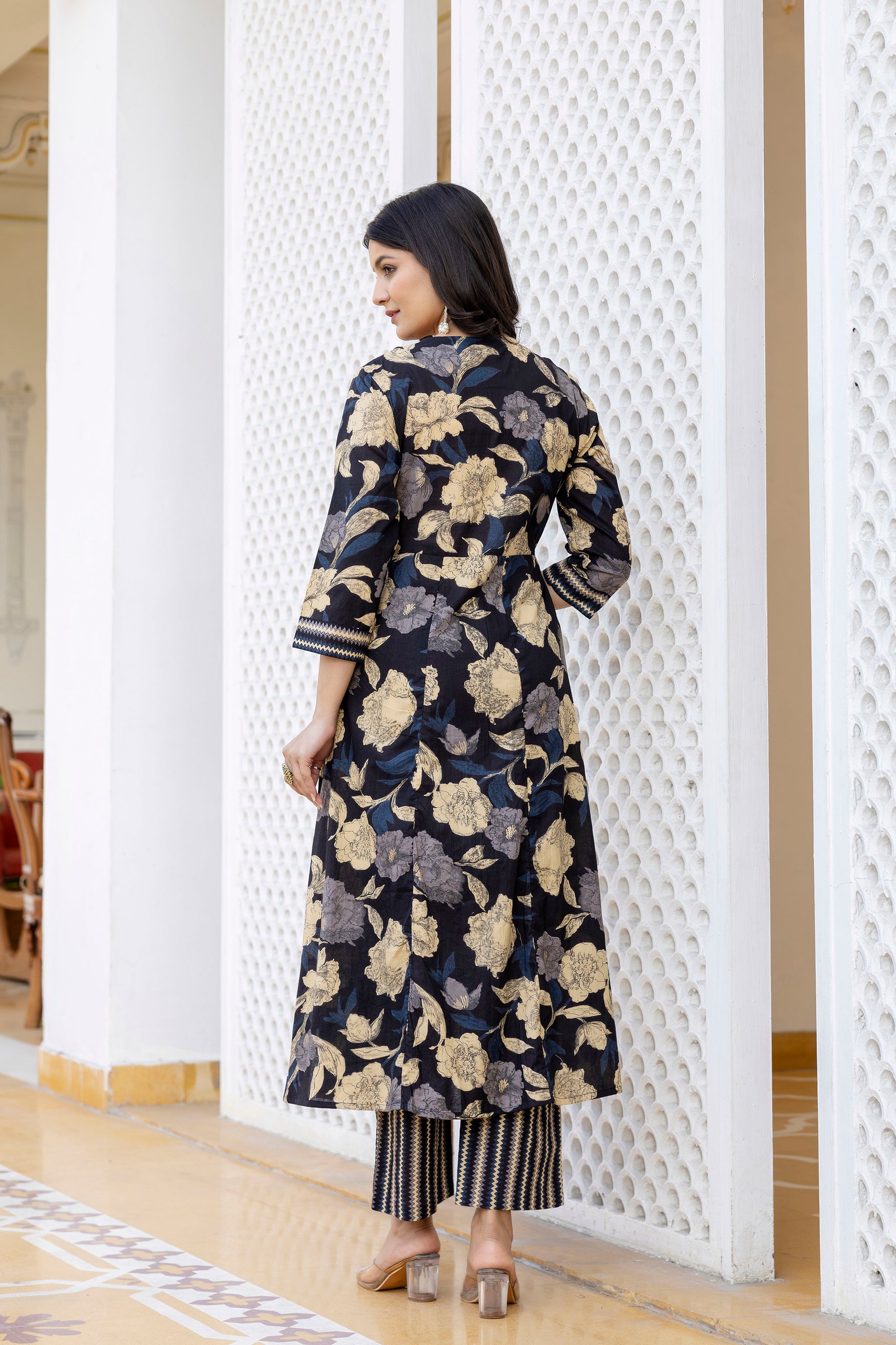 Pura cotton Aline floral print Kurta pant dupatta set