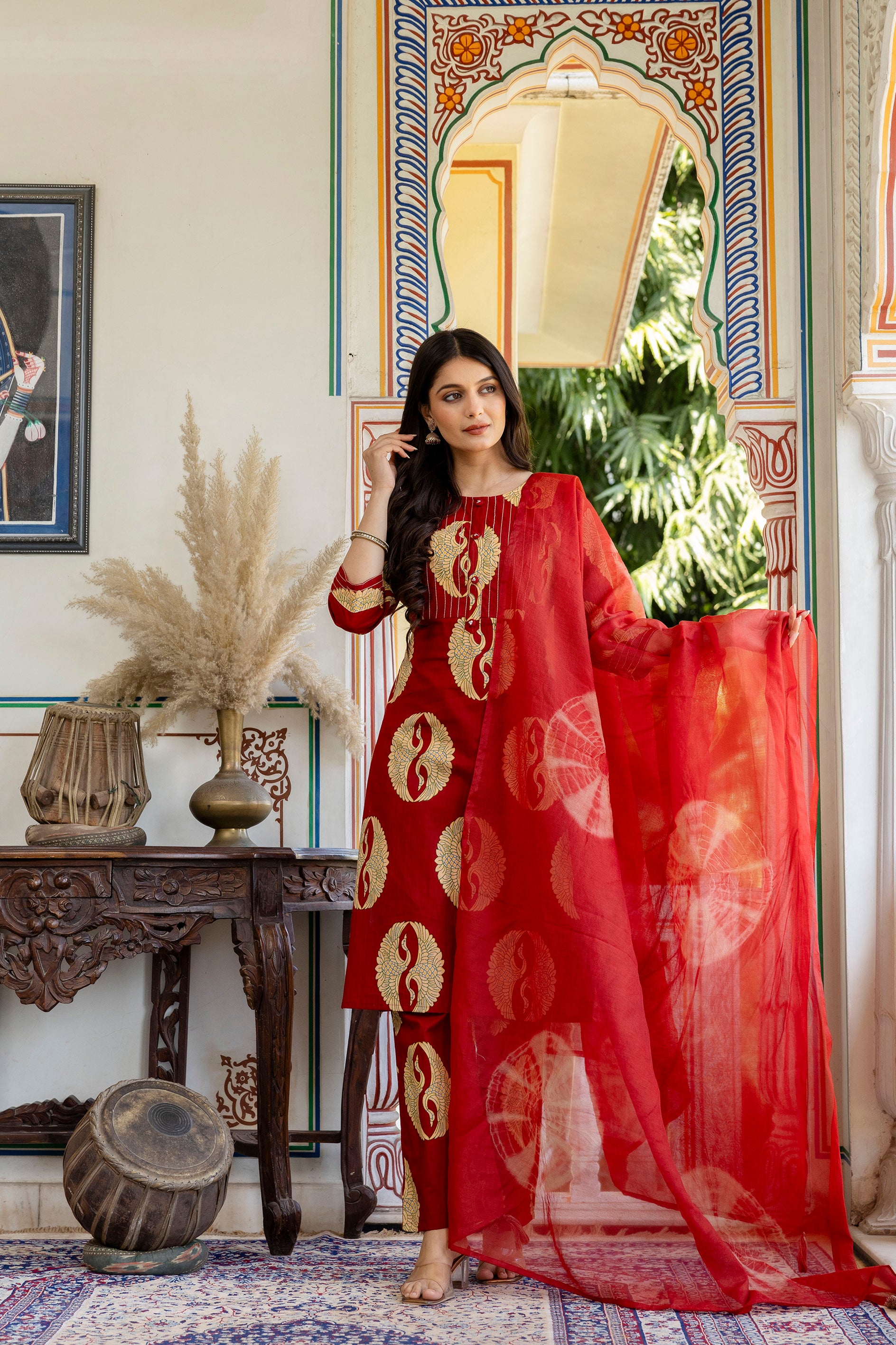 Pure cotton straight kurta pant dupatta set