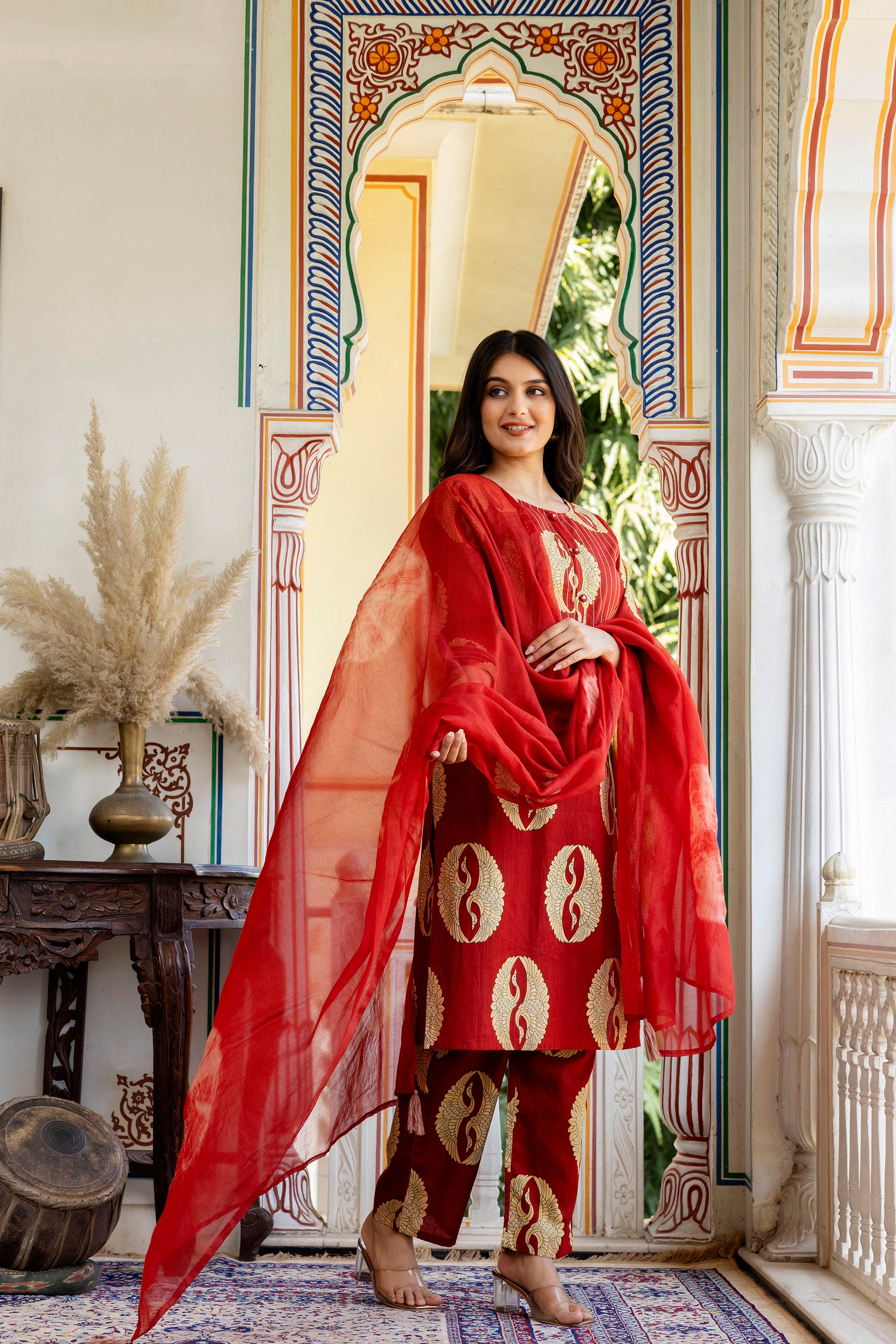 Pure cotton straight kurta pant dupatta set