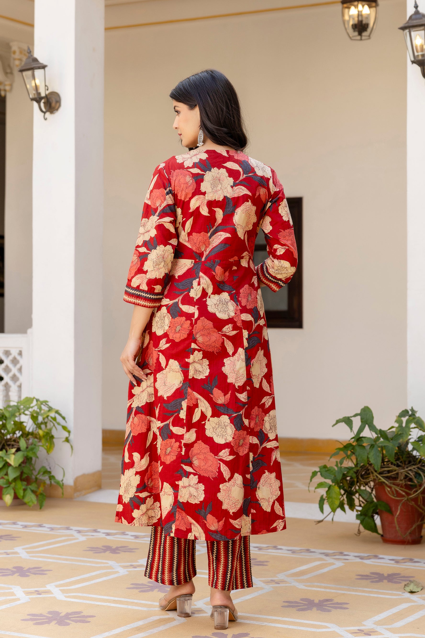 Pura cotton Aline floral print Kurta pant dupatta set