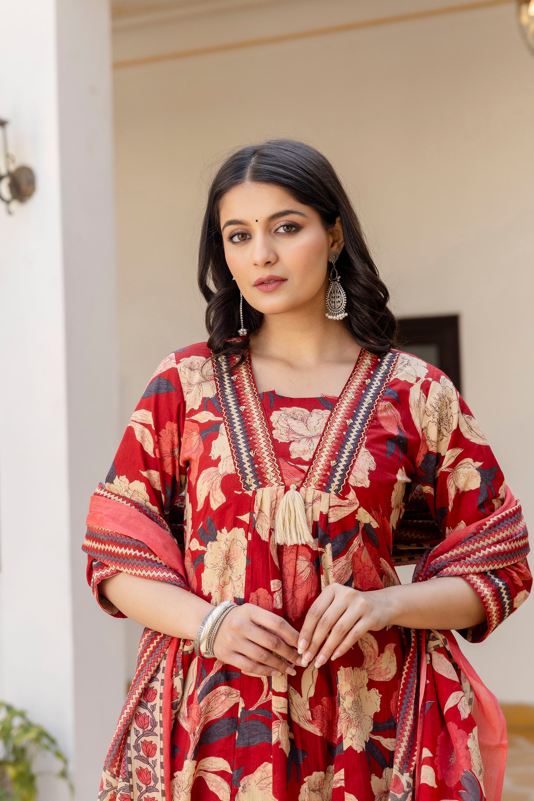 Pura cotton Aline floral print Kurta pant dupatta set
