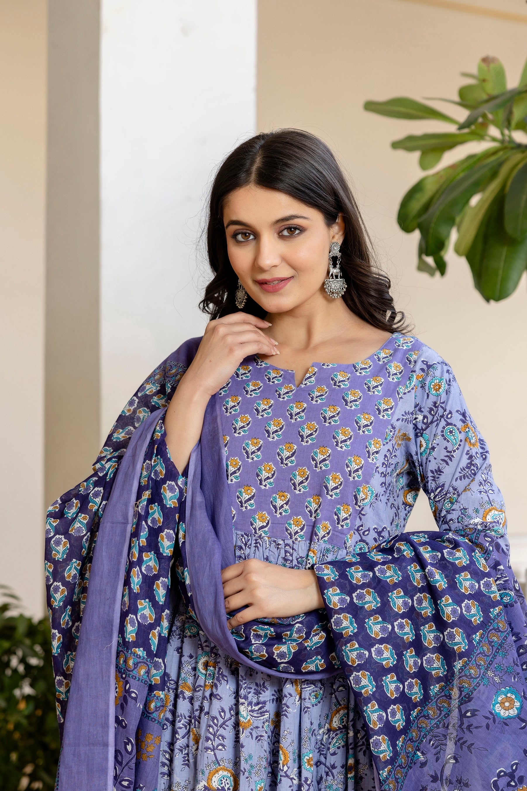 Pure cotton Flared kurta pant dupatta set