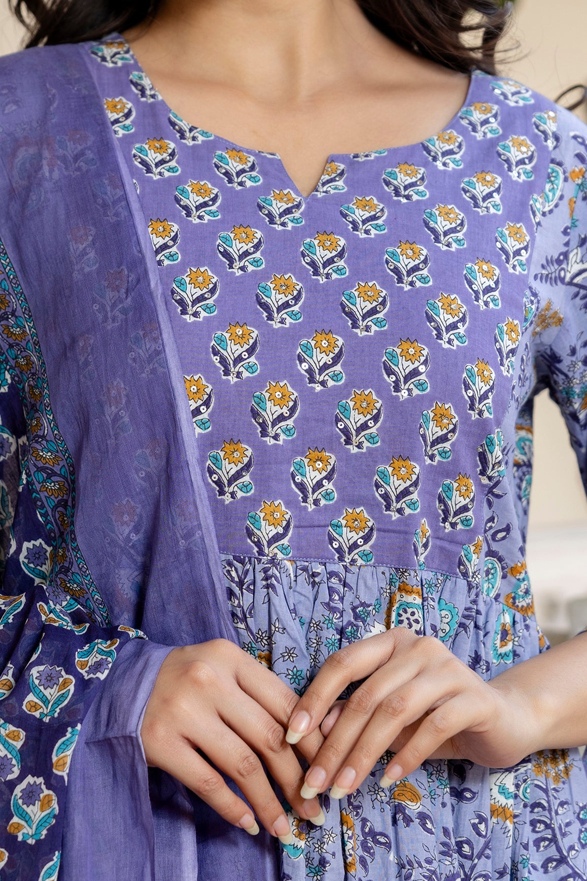 Pure cotton Flared kurta pant dupatta set