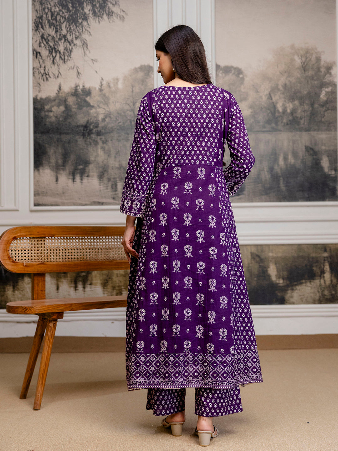 Womens Pure Cotton Pleated Kurta Pant Dupatta Set