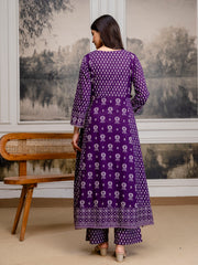Womens Pure Cotton Pleated Kurta Pant Dupatta Set