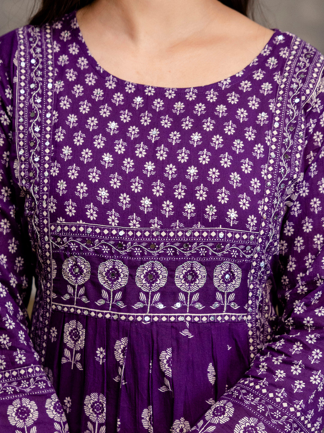 Womens Pure Cotton Pleated Kurta Pant Dupatta Set