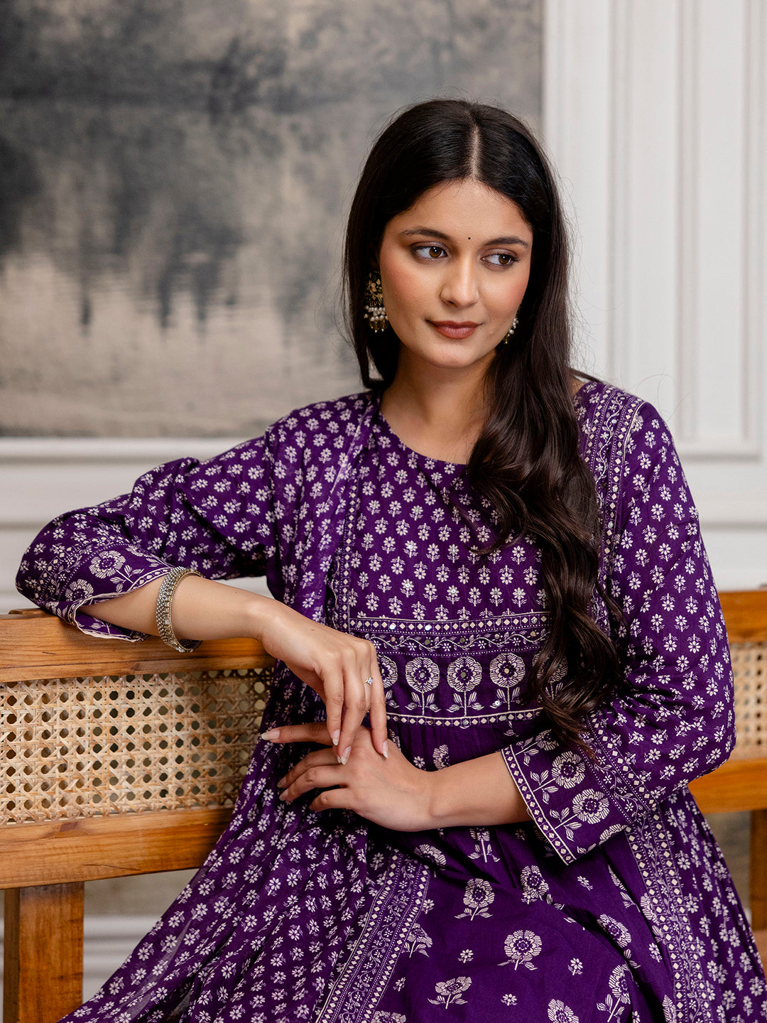 Womens Pure Cotton Pleated Kurta Pant Dupatta Set