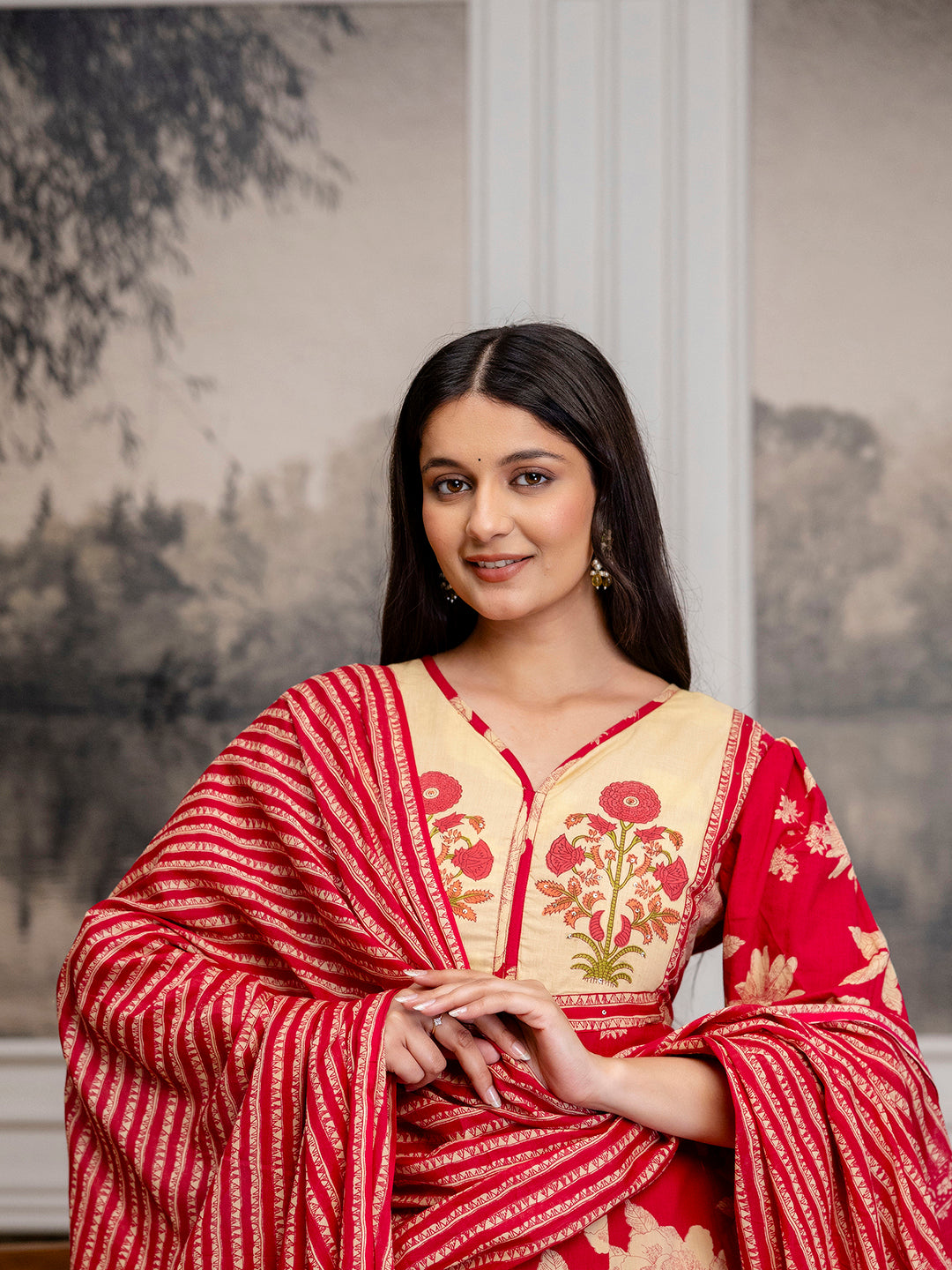 Womens Cotton Block Print Kurta pant Dupatta set